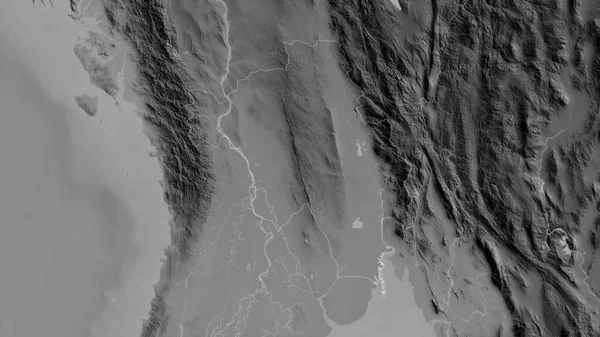 Баго Раздел Мьянмы Карта Масштабе Grayscaled Лаками Риверами Форма Очерченная — стоковое фото