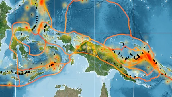 Maoke Tektoniska Platta Beskrivs Den Globala Satellitbilder Kavrayskiy Projektionen Rendering — Stockfoto