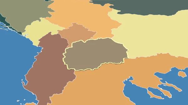 Macedonia Dintorni Prospettiva Obliqua Distante Forma Delineata Mappa Colori Delle — Foto Stock