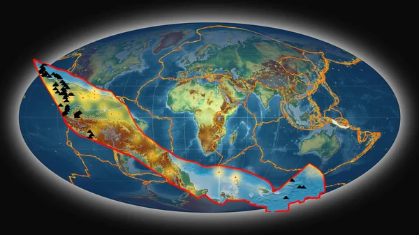 Proti Globální Topografické Reliéfní Mapě Mollweidské Projekci Vysunula Prezentovala Tektonická — Stock fotografie