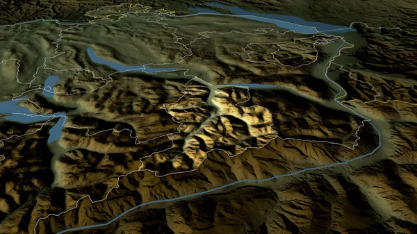 瑞士的Glarus Canton放大并强调了这一点 主要自然景观特征 3D渲染 — 图库照片