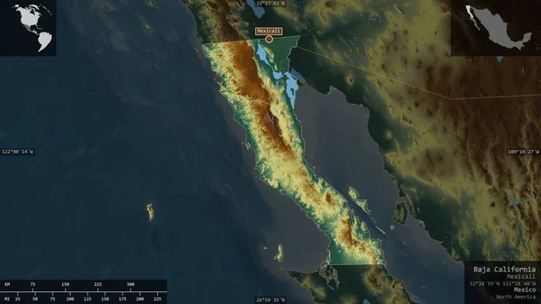 Baja California Estado México Relieve Colores Con Lagos Ríos Forma — Foto de Stock