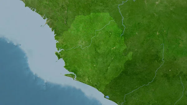 衛星Bマップ上のシエラレオネエリアの立体投影 ラスター層の生の組成 — ストック写真