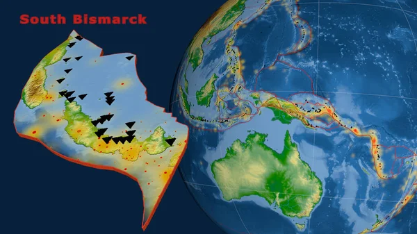 Южно Бисмаркская Тектоническая Плита Описана Экструдирована Представлена Земном Шаре Цветная — стоковое фото