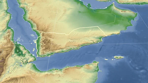 Yemen Vecindario Perspectiva Oblicua Distante Forma Delineada Mapa Físico Color — Foto de Stock