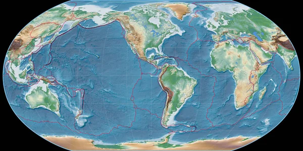 Mappa Del Mondo Nella Proiezione Robinson Centrata Sulla Longitudine West — Foto Stock
