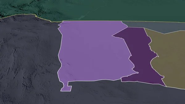Omusati Región Namibia Zoomed Destacó Mapa Coloreado Tocado División Administrativa — Foto de Stock