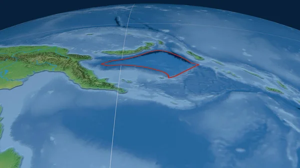 Placa Tectónica Mar Salomão Delineada Globo Mapa Topográfico Natural Terra — Fotografia de Stock