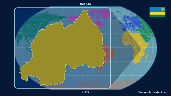 Zoomad Rwanda Skissera Med Perspektiv Linjer Mot Global Karta Kavrayskiy — Stockfoto