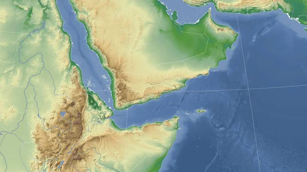 Yemen Its Neighborhood Distant Oblique Perspective Outline Color Physical Map — Stock Photo, Image