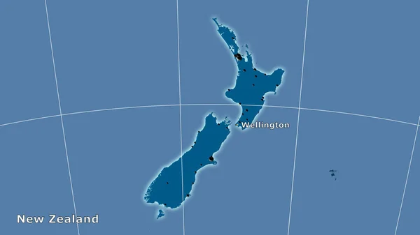 Nouvelle Zélande Sur Carte Solide Dans Projection Stéréographique Composition Principale — Photo