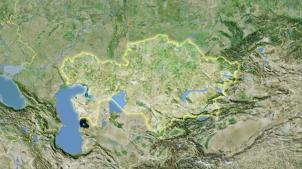 Area Del Kazakistan Sulla Mappa Satellitare Nella Proiezione Stereografica Composizione — Foto Stock