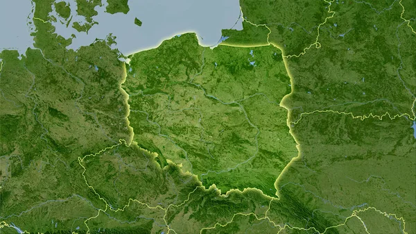 Pologne Zone Sur Carte Satellite Dans Projection Stéréographique Composition Brute — Photo