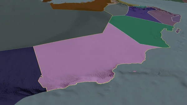 Dhofar Província Omã Ampliou Destacou Mapa Colorido Esburacado Divisão Administrativa — Fotografia de Stock