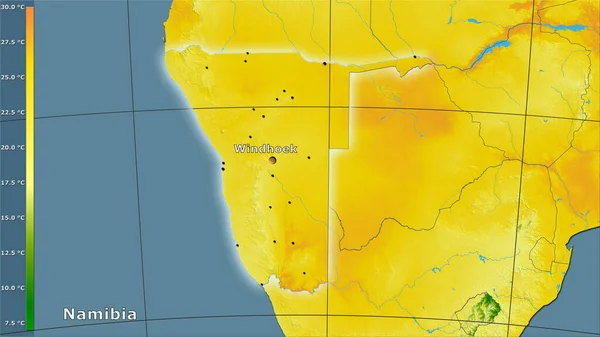 Μέση Θερμοκρασία Του Θερμότερου Τεταρτημορίου Στην Περιοχή Της Ναμίμπια Στην — Φωτογραφία Αρχείου