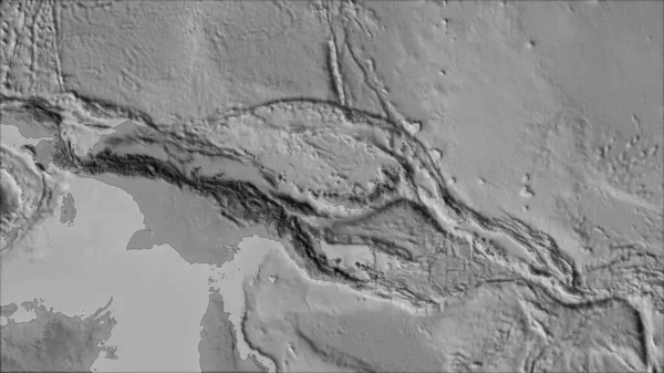 Områden South Bismarck Tektoniska Plattan Gråskalekartan Van Der Grinten Projektion — Stockfoto