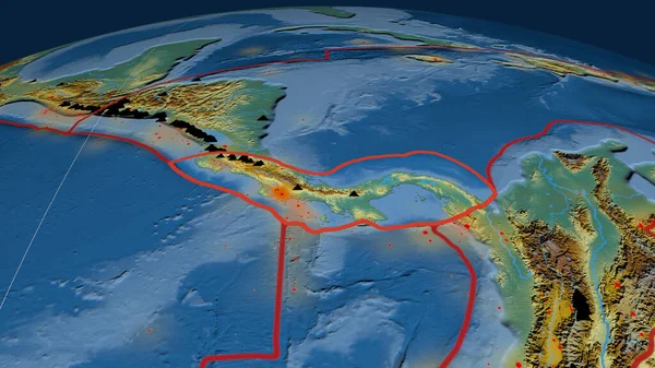 Plaque Tectonique Panama Esquissée Sur Globe Carte Topographique Relief Rendu — Photo