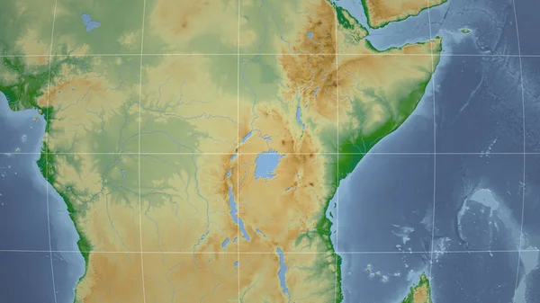 Kenia Sąsiedztwo Odległa Perspektywa Bez Zarysu Kolor Mapa Fizyczna — Zdjęcie stockowe