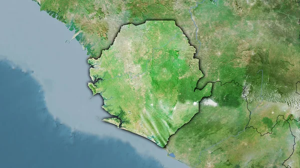 卫星D地图上立体投影中的塞拉利昂地区 带有暗发光轮廓的栅格层的原始组成 — 图库照片