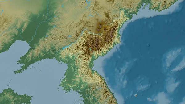 Área Corea Del Norte Mapa Topográfico Relieve Proyección Estereográfica Composición — Foto de Stock