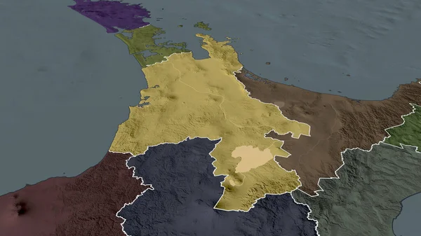 Waikato - regional council of New Zealand zoomed and highlighted. Colored and bumped map of the administrative division. 3D rendering