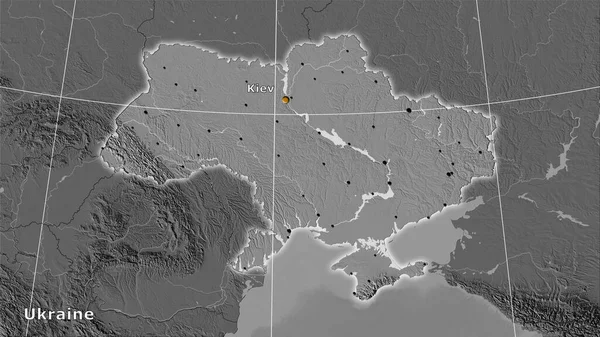 Ουκρανία Περιοχή Στο Χάρτη Ανύψωσης Bilevel Στην Στερεογραφική Προβολή Κύρια — Φωτογραφία Αρχείου