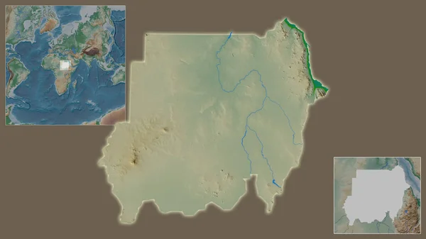 Primer Plano Sudán Ubicación Región Centro Mapa Mundial Gran Escala —  Fotos de Stock