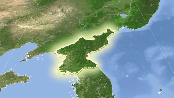 Corea Del Norte Vecindario Perspectiva Oblicua Distante Forma Brillaba Imágenes — Foto de Stock