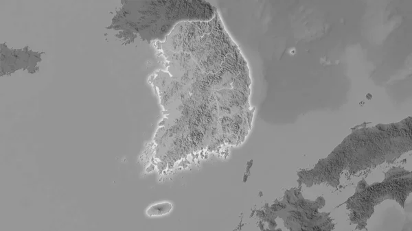 Südkoreas Gebiet Auf Der Graustufen Höhenkarte Der Stereographischen Projektion Rohzusammensetzung — Stockfoto