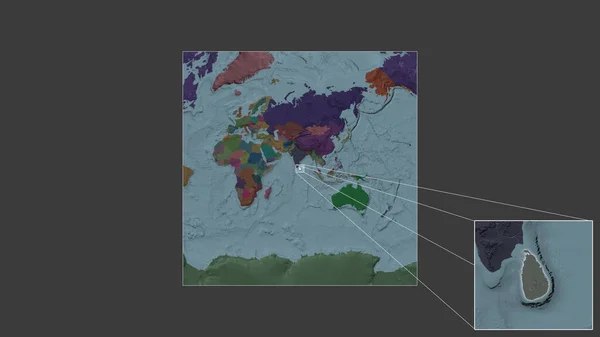 Rozszerzony Powiększony Obszar Sri Lanki Wydobyty Mapy Świata Dużą Skalę — Zdjęcie stockowe