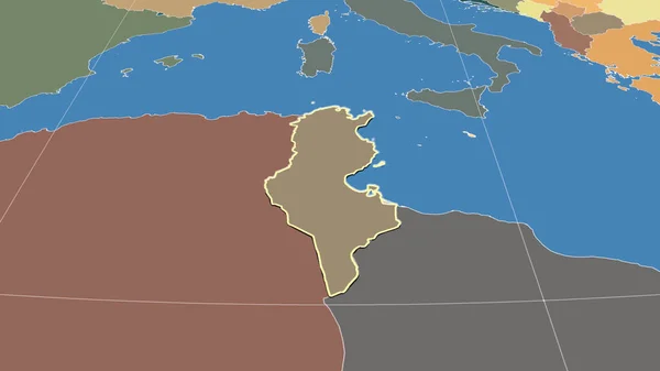 Tunísia Seu Bairro Perspectiva Oblíqua Distante Forma Delineada Mapa Cores — Fotografia de Stock