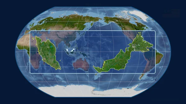 Zoomed View Malaysia Outline Perspective Lines Global Map Kavrayskiy Projection — Stock Photo, Image