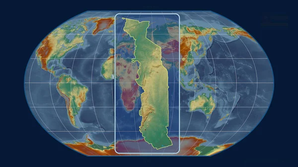 Zoomed View Togo Outline Perspective Lines Global Map Kavrayskiy Projection — Stock Photo, Image