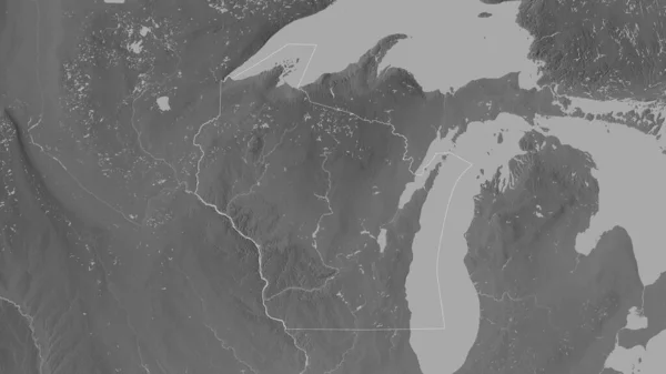 Wisconsin Estado Estados Unidos Mapa Escala Grises Con Lagos Ríos — Foto de Stock