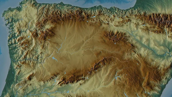 カスティーリャ レオン スペインの自治体 湖や川と色の救済 形状は その国の領域に対して概説 3Dレンダリング — ストック写真