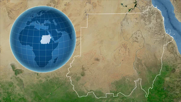 Sudan Globo Con Forma Del Paese Contro Mappa Ingrandita Con — Foto Stock