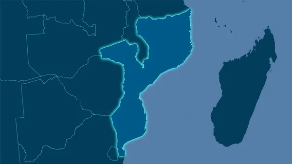 Area Del Mozambico Sulla Mappa Solida Nella Proiezione Stereografica Composizione — Foto Stock