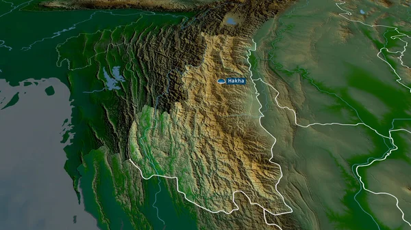 Chin Stato Del Myanmar Ingrandito Evidenziato Con Capitale Principali Caratteristiche — Foto Stock