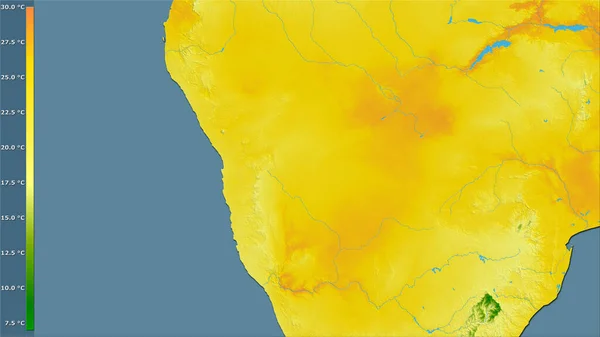 Средняя Температура Самого Теплого Квартала Районе Намибии Стереографической Проекции Легендой — стоковое фото