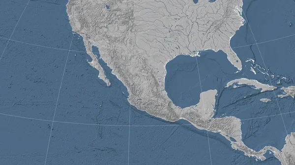 Mexiko Jeho Okolí Vzdálená Šikmá Perspektiva Žádný Obrys Mapa Elevace — Stock fotografie