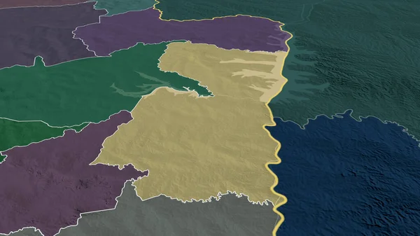 Alto Parana- department of Paraguay zoomed and highlighted. Colored and bumped map of the administrative division. 3D rendering