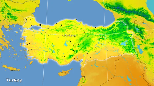 Turkijegebied Jaarlijkse Temperatuurkaart Stereografische Projectie Belangrijkste Samenstelling — Stockfoto