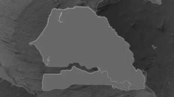 Área Senegal Agrandó Brilló Sobre Fondo Oscuro Sus Alrededores Mapa — Foto de Stock