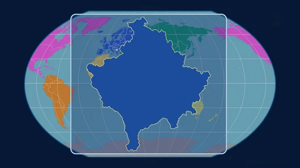 Zoomed View Kosovo Outline Perspective Lines Global Map Kavrayskiy Projection — Stock Photo, Image