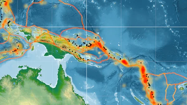 솔로몬 Solomon Sea Tectonic Plate 웨이드 Mollweide Projection 세계적 지도에 — 스톡 사진