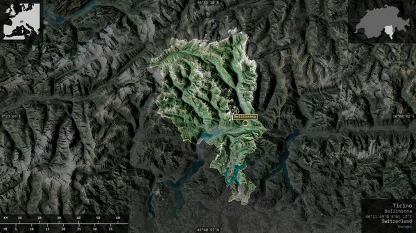 Ticino Cantón Suiza Imágenes Satélite Forma Presentada Contra Área País — Foto de Stock