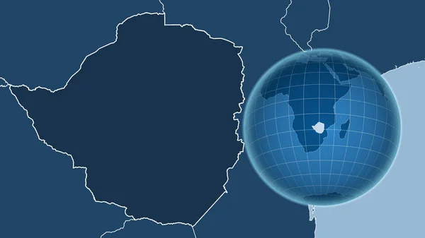 Zimbabwe Globe Met Vorm Van Het Land Tegen Gezoomde Kaart — Stockfoto