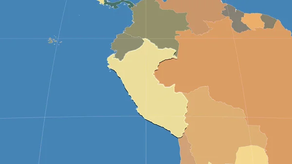 Перу Окрестности Далекая Косвенная Перспектива Очерченная Форма Цветная Карта Административных — стоковое фото
