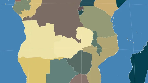 Zambia Jej Okolica Daleka Perspektywa Skośna Brak Konturu Kolorowa Mapa — Zdjęcie stockowe