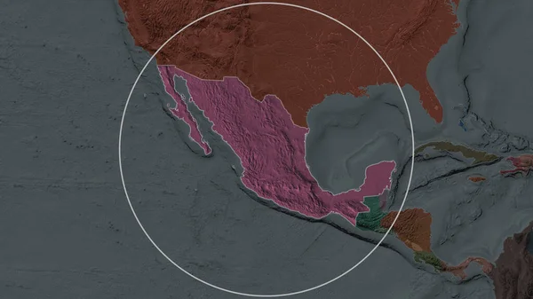 Расширенный Район Мексики Окруженный Кругом Фоне Окрестностей Цветная Карта Административного — стоковое фото